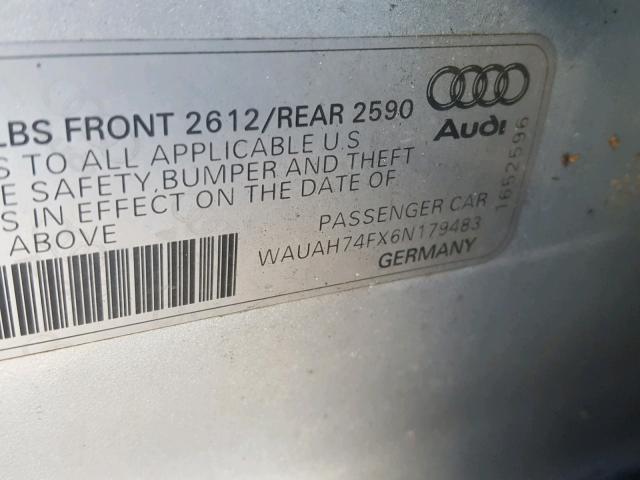 WAUAH74FX6N179483 - 2006 AUDI A6 3.2 SILVER photo 10