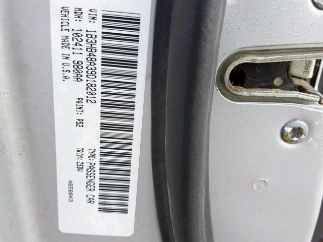 1B3HB48A39D182012 - 2009 DODGE CALIBER SX SILVER photo 10