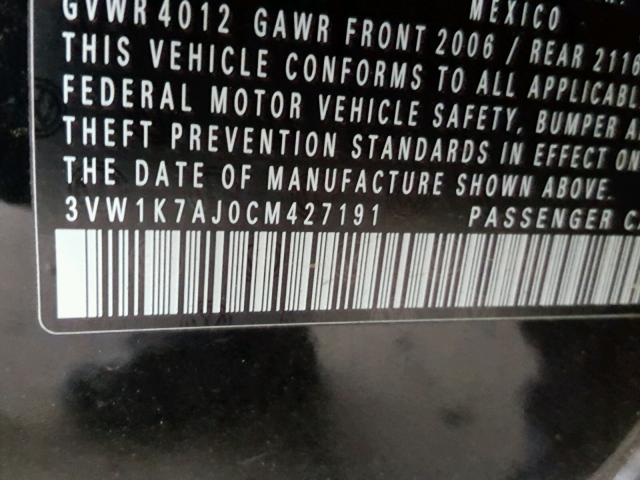 3VW1K7AJ0CM427191 - 2012 VOLKSWAGEN JETTA BASE 黑色 照片 10