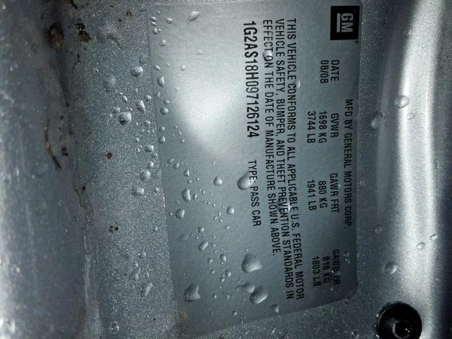 1G2AS18H097126124 - 2009 PONTIAC G5 SILVER photo 10
