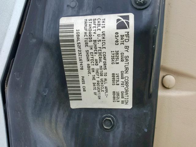 1G8AL52F23Z167478 - 2003 SATURN ION LEVEL BLUE photo 10