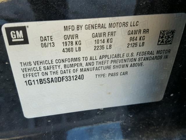 1G11B5SA0DF331240 - 2013 CHEVROLET MALIBU LS 黑色 照片 10