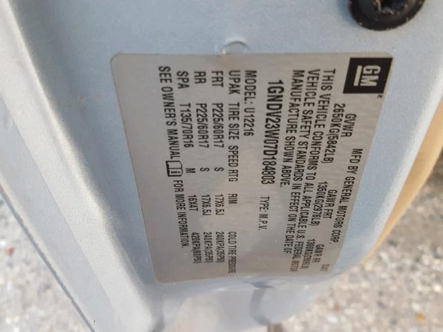 1GNDV23W07D184803 - 2007 CHEVROLET UPLANDER L 蓝色 照片 10