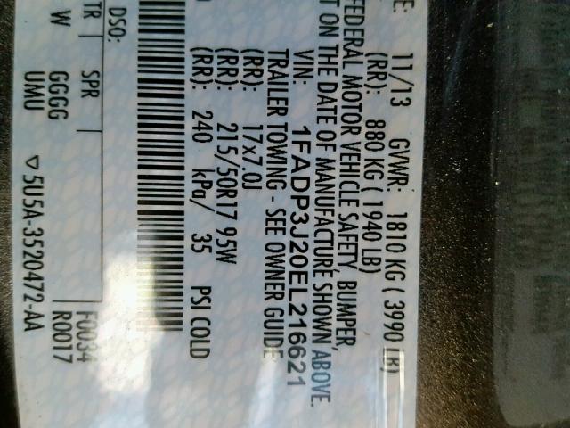 1FADP3J20EL216621 - 2014 FORD FOCUS TITA GRAY photo 10