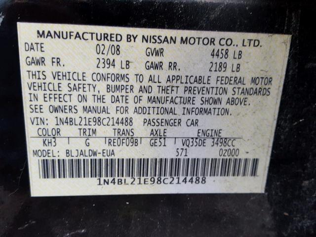 1N4BL21E98C214488 - 2008 NISSAN ALTIMA 3.5 BLACK photo 10