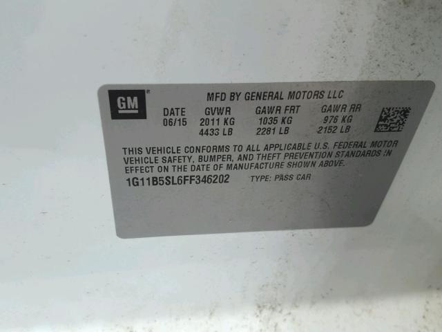 1G11B5SL6FF346202 - 2015 CHEVROLET MALIBU LS 白色 照片 10