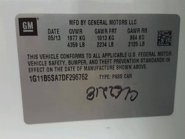 1G11B5SA7DF296762 - 2013 CHEVROLET MALIBU LS WHITE photo 10