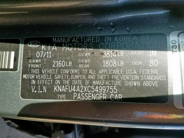 KNAFU4A2XC5499755 - 2012 KIA FORTE EX TAN photo 10