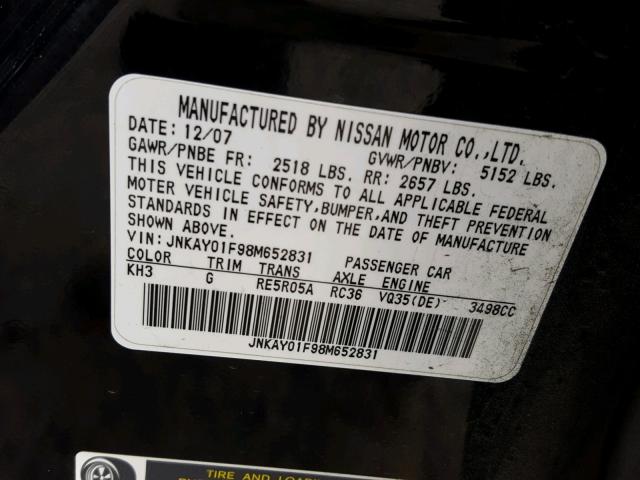 JNKAY01F98M652831 - 2008 INFINITI M35 BASE BLACK photo 10