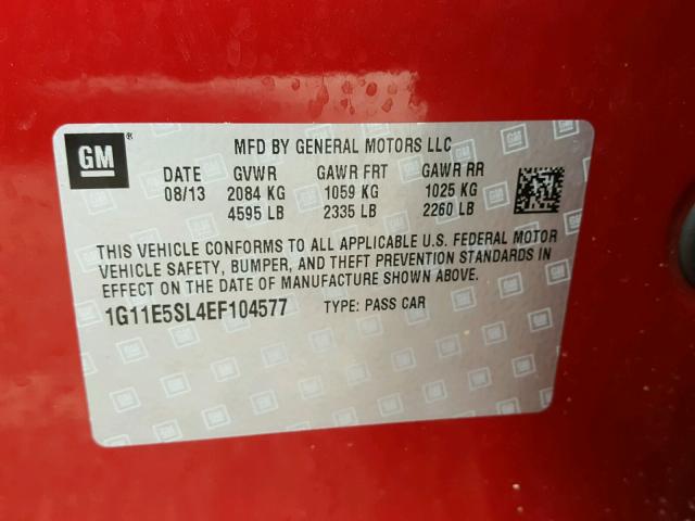 1G11E5SL4EF104577 - 2014 CHEVROLET MALIBU 2LT RED photo 10