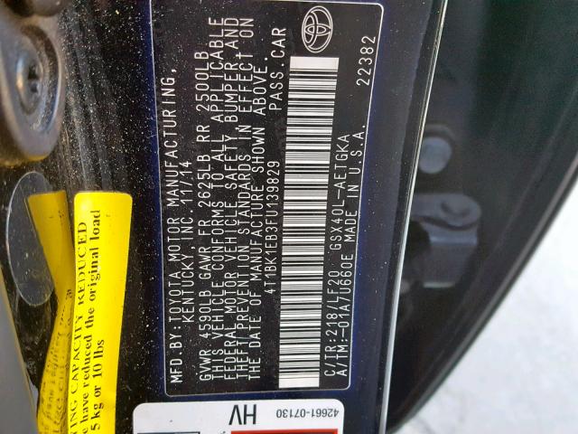 4T1BK1EB3FU139829 - 2015 TOYOTA AVALON XLE BLACK photo 10