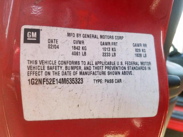 1G2NF52E14M635323 - 2004 PONTIAC GRAND AM S RED photo 10