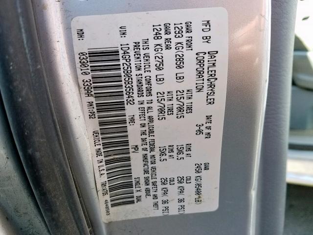 1D4GP25B05B356432 - 2005 DODGE CARAVAN SE SILVER photo 10