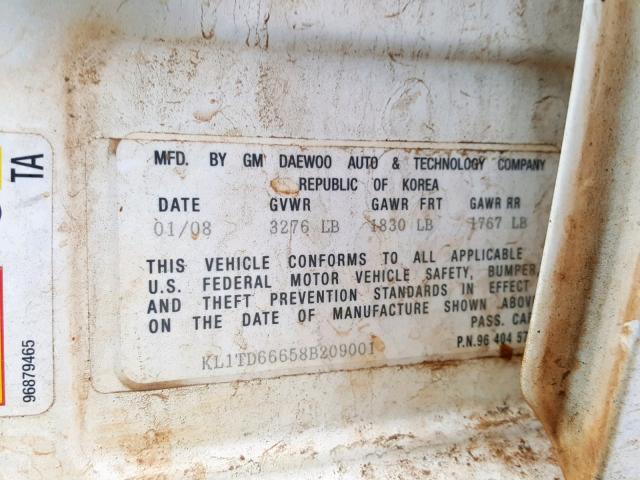 KL1TD66658B209001 - 2008 CHEVROLET AVEO BASE Ağ foto 10