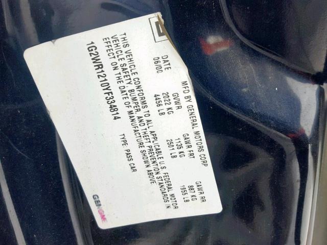 1G2WR1210YF334814 - 2000 PONTIAC GRAND PRIX BLUE photo 10