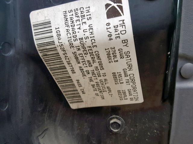 1G8AJ52F54Z167708 - 2004 SATURN ION LEVEL CHARCOAL photo 10