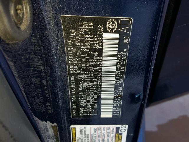 2T1KR32E85C412320 - 2005 TOYOTA COROLLA MA BLUE photo 10