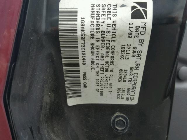 1G8AK52F73Z121440 - 2003 SATURN ION LEVEL RED photo 10