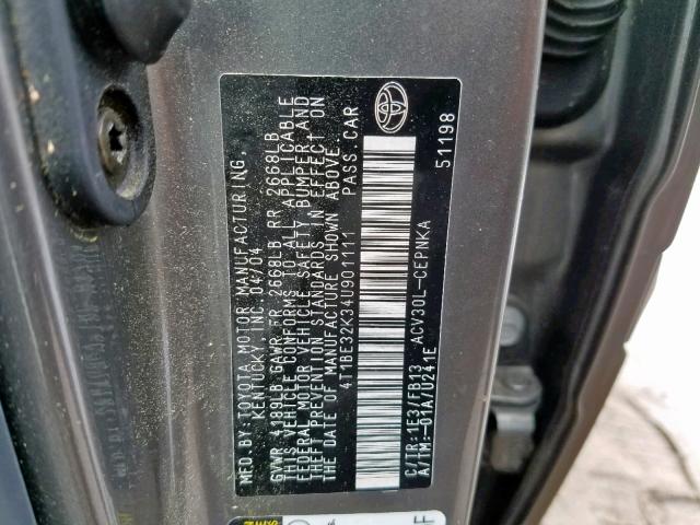 4T1BE32K34U901111 - 2004 TOYOTA CAMRY LE GRAY photo 10