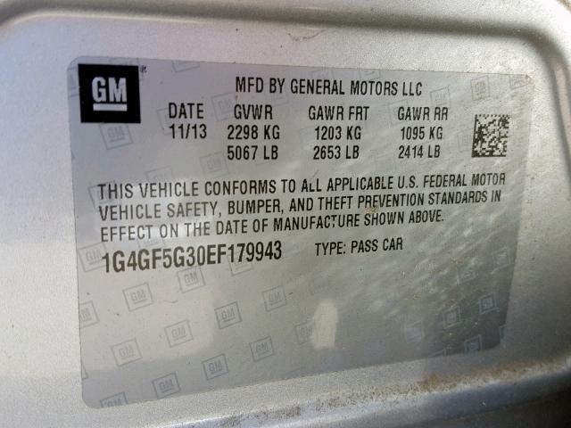 1G4GF5G30EF179943 - 2014 BUICK LACROSSE T GRAY photo 10