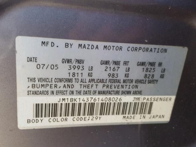 JM1BK143761408026 - 2006 MAZDA 3 HATCHBAC GRAY photo 10