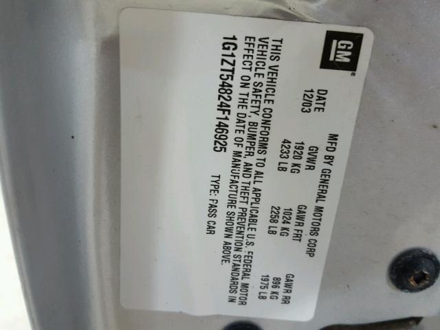 1G1ZT54824F146925 - 2004 CHEVROLET MALIBU LS 银色 照片 10