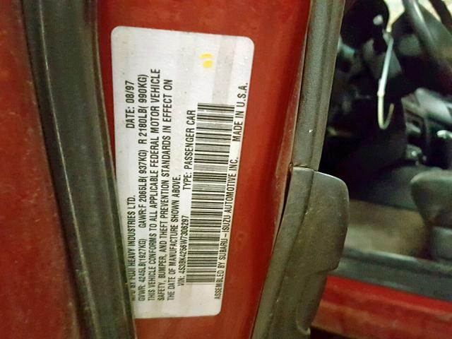 4S3BK4256W7306297 - 1998 SUBARU LEGACY BRI MAROON photo 10