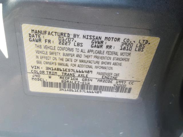 3N1AB61E57L666489 - 2007 NISSAN SENTRA 2.0 GREEN photo 10