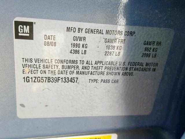 1G1ZG57B39F133457 - 2009 CHEVROLET MALIBU LS 蓝色 照片 10