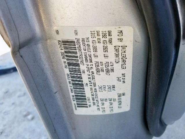 2A8GM68X77R327057 - 2007 CHRYSLER PACIFICA T SILVER photo 10