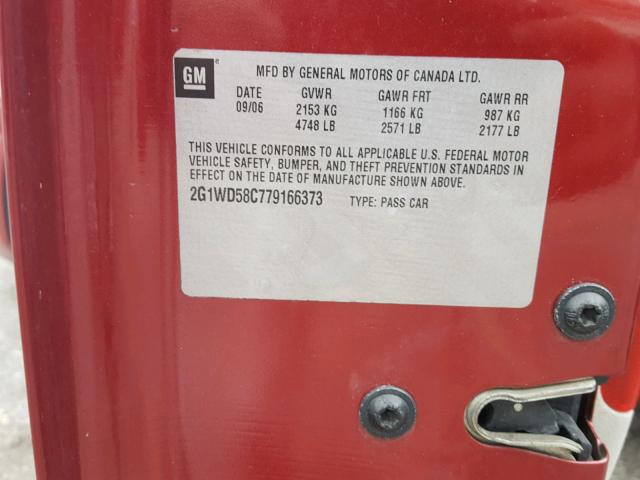 2G1WD58C779166373 - 2007 CHEVROLET IMPALA SUP წითელი ფოტო 10