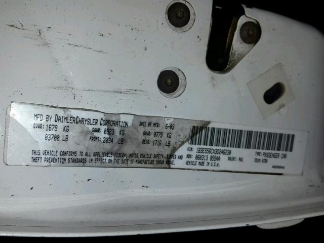 1B3ES56CX3D246230 - 2003 DODGE NEON SXT WHITE photo 10