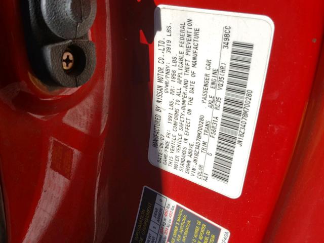JN1BZ34D78M700280 - 2008 NISSAN 350Z COUPE RED photo 10