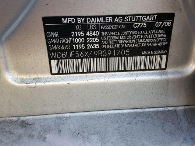 WDBUF56X49B391705 - 2009 MERCEDES-BENZ E 350 SILVER photo 10