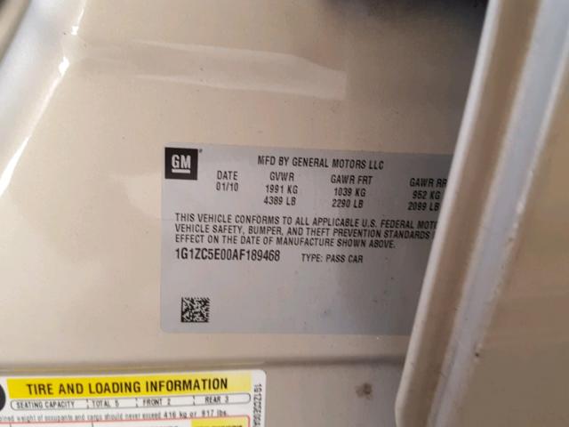 1G1ZC5E00AF189468 - 2010 CHEVROLET MALIBU 1LT TAN photo 10