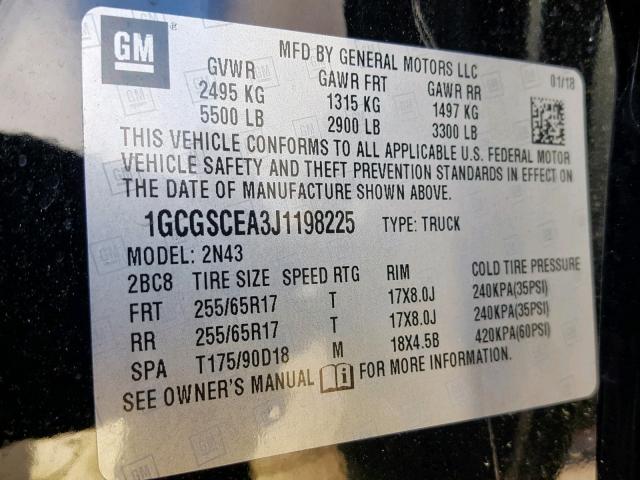 1GCGSCEA3J1198225 - 2018 CHEVROLET COLORADO L BLACK photo 10