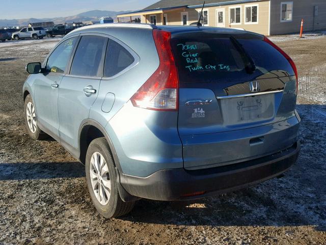 2HKRM4H76EH696524 - 2014 HONDA CR-V EXL BLUE photo 3