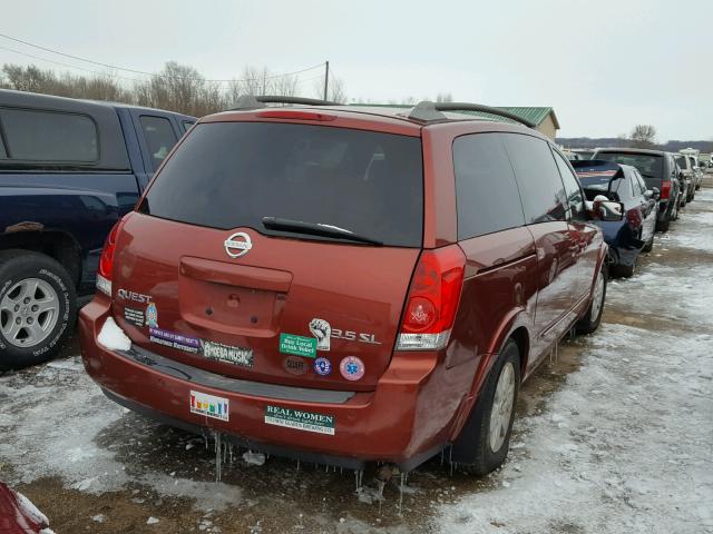 5N1BV28U94N366136 - 2004 NISSAN QUEST S MAROON photo 4