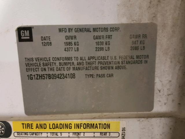 1G1ZH57B094234108 - 2009 CHEVROLET MALIBU 1LT თეთრი ფოტო 10