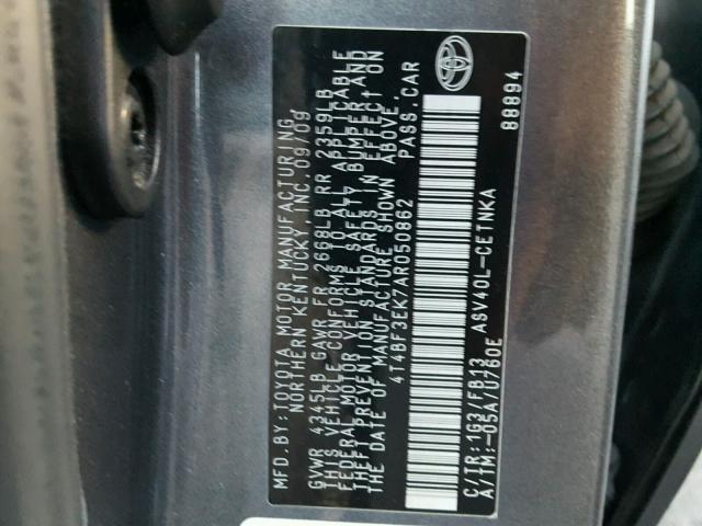 4T4BF3EK7AR050862 - 2010 TOYOTA CAMRY BASE 灰色 照片 10