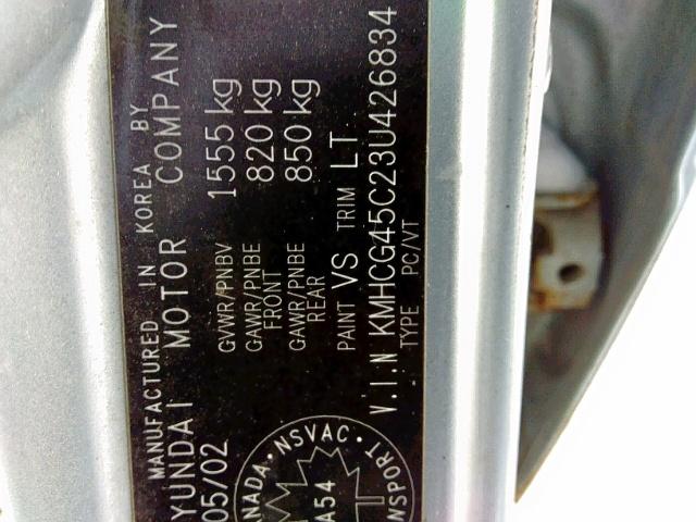 KMHCG45C23U426834 - 2003 HYUNDAI ACCENT GL BLUE photo 9