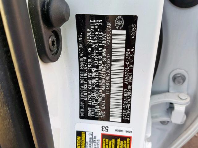4T1B61HK2JU136817 - 2018 TOYOTA CAMRY XSE WHITE photo 10