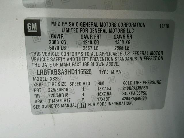 LRBFXBSA8HD116525 - 2017 BUICK ENVISION E GRAY photo 10