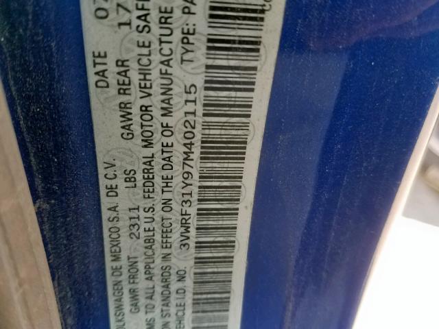 3VWRF31Y97M402115 - 2007 VOLKSWAGEN NEW BEETLE 蓝色 照片 10