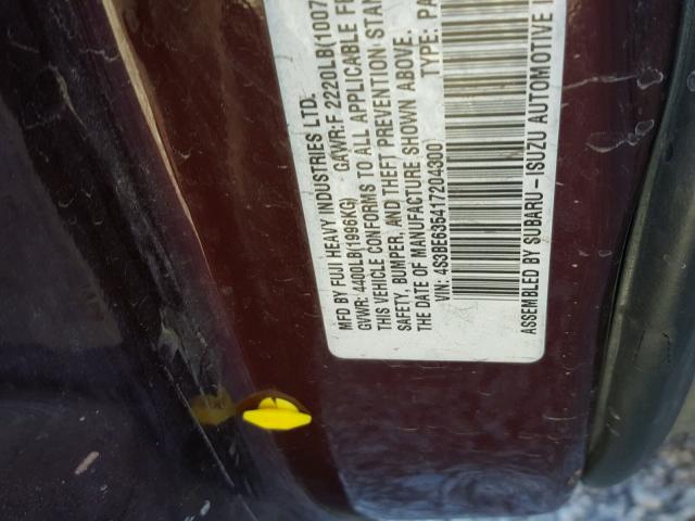 4S3BE635417204300 - 2001 SUBARU LEGACY L BURGUNDY photo 10