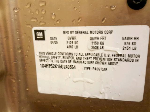 1G4HP52K15U240664 - 2005 BUICK LESABRE CU GOLD photo 10