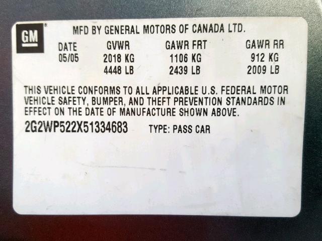 2G2WP522X51334683 - 2005 PONTIAC GRAND PRIX 灰色 照片 10