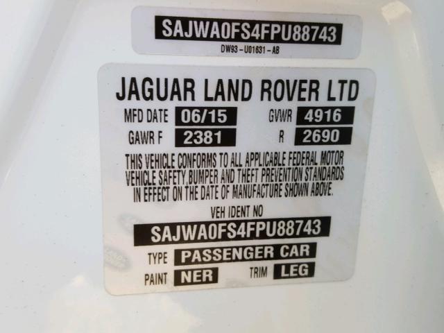 SAJWA0FS4FPU88743 - 2015 JAGUAR XF 2.0T PR WHITE photo 10