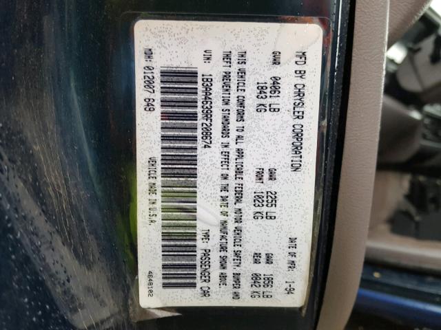 1B3AA4639RF208674 - 1994 DODGE SPIRIT BLUE photo 10