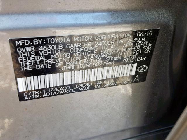 JTHBF1D29F5077968 - 2015 LEXUS IS 250 SILVER photo 10